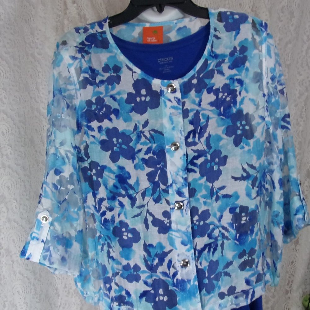 Heart of Palms White & Sapphire Blue Top Blouse  Size 16
